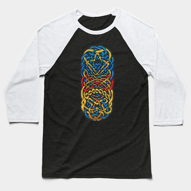 Blue and Gold Knotwork Baseball T-Shirt by CrysOdenkirk